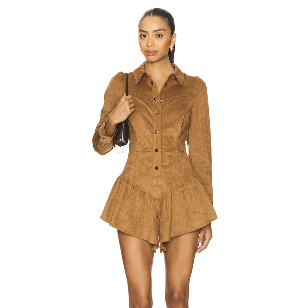 NEW SAYLOR Enid ROMPER Taupe Tan Brown Suede Mini Short Dress